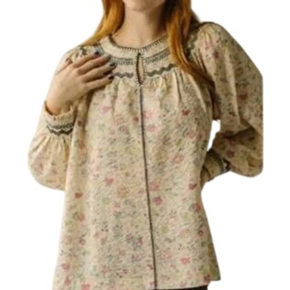 Piper & Scoot Exclusive Buy Me Flowers Boho Blouse Cream‎ Embroidered Size Large